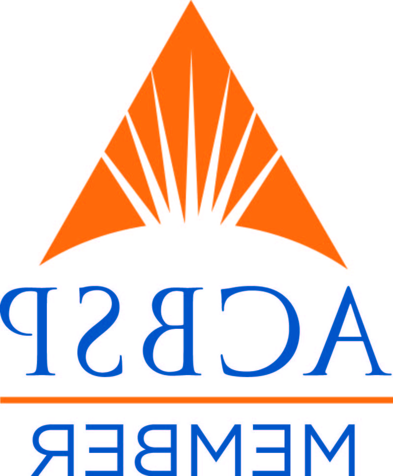 ACBSP Member logo - An orange triangle with a concave base. Seven  white, pointed rays radiate from the white space in the concave base at different angles in the triangle. The letters ACBSP are capitalized in blue font above the word Member also in blue capital letters separated by an orange horizontal line.