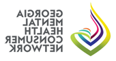 White box with gray text of Georgia Mental Health Consumer Network on the right side and on the left a design shaped like an open heart in multiple colors.