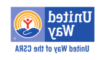 A blue rectangle with the words United Way on two rows is connected on the right to a lighter blue square containing a logo composed of a blue hand with three yellow arcs gradually increasing in size connecting the palm and fingers of the hand. The upper half of a red stick person with a separate circle representing the head is centered under the smallest yellow arc above the hand. The words United Way of the CSRA are in blue san-serif font below.